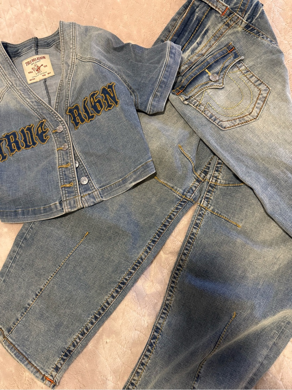 True Religion Women’s ' Light Blue Denim Logo Button-Front Top - Picture 7 of 9